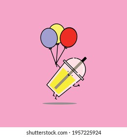 Cute soft drink fly with balloon Illustration. junk food. fast food. modern simple food vector icon, flat graphic symbol in trendy flat design style. wallpaper. lockscreen. pattern. frame. children. 
