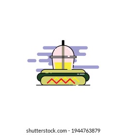 Cute soft drink and hotdog Illustration. junk food. fast food. modern simple food vector icon, flat graphic symbol in trendy flat design style.