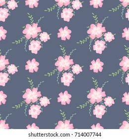 Cute soft floral seamless pattern. Pink flowers. Vector background for textile or book covers, wallpapers, design, graphic art, printing, hobby, invitation.