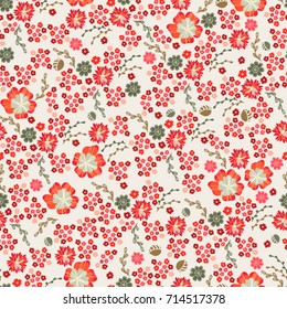 Cute soft floral seamless pattern. Red flowers. Vector background for textile or book covers, wallpapers, design, graphic art, printing, hobby, invitation