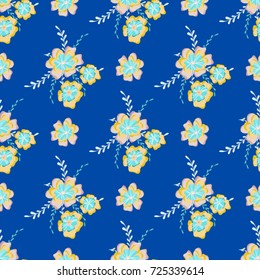 Cute soft floral seamless pattern. Yellow flowers. Vector background for textile or book covers, wallpapers, design, graphic art, printing, hobby, invitation.