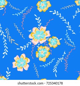 Cute soft floral seamless pattern. Yellow flowers. Vector background for textile or book covers, wallpapers, design, graphic art, printing, hobby, invitation.