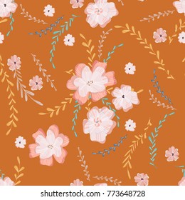 Cute soft floral seamless pattern. Abstract flowers. Vector background for textile or book covers, wallpapers, design, graphic art, printing, hobby, invitation.