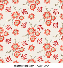 Cute soft floral seamless pattern. Red flowers. Vector background for textile or book covers, wallpapers, design, graphic art, printing, hobby, invitation.