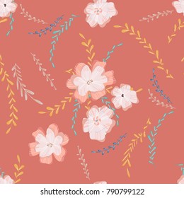 Cute soft floral seamless pattern. Abstract flowers. Vector background for textile or book covers, wallpapers, design, graphic art, printing, hobby, invitation.