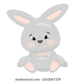 Cute soft gray bunny favorite toy. Vector illustration for poster, greeting card or invitation, labels or tags