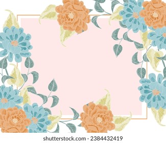 Cute Soft Hand Drawn Aster Flower Border