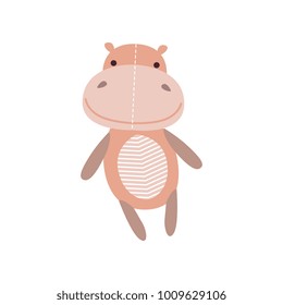 Cute soft hippo plush toy, stuffed cartoon animal vector Illustration