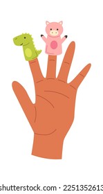 Cute soft puppets on fingers flat icon Toys for theatre. Vector illustration