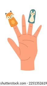 Cute soft puppets on fingers flat icon Toys for theatre. Vector illustration