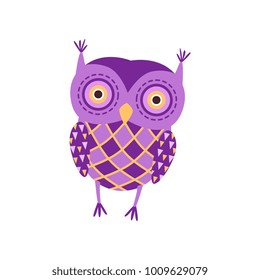 Cute soft purple owlet plush toy, stuffed cartoon animal vector Illustration