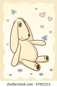 cute soft rabbit with flowers and butterflies