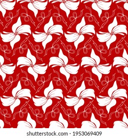 Cute soft romantic bowknots seamless pattern. Pretty flat bows abstract endless texture for fabric, textile, cosmetics, package, stationery, wrapping paper, background. Cheerful festive doodle design.