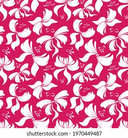 Cute soft romantic bowknots seamless pattern. Pretty flat bows abstract endless texture for fabric, textile, cosmetics, package, stationery, wrapping paper, background. Cheerful festive doodle design.