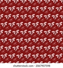 Cute soft romantic bowknots seamless pattern. Pretty flat bows abstract endless texture for fabric, textile, cosmetics, package, stationery, wrapping paper, background. Cheerful festive doodle design.