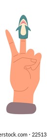 Cute soft shark puppet on fingers flat icon. Vector illustration