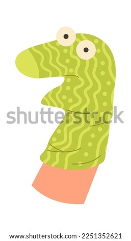 Cute soft socks puppet on hand flat icon. Vector illustration