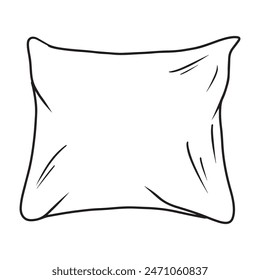 Cute soft square shape pillow standing in black isolated on white background. Hand drawn vector sketch illustration in doodle engraved vintage style. Concept of night sleep, children, slumber.