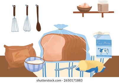 Cute and soft vector illustration of a bread making kit