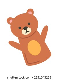 Cute suave y suave marioneta de oso salvaje icono plano juguetes hechos a mano. Ilustración del vector