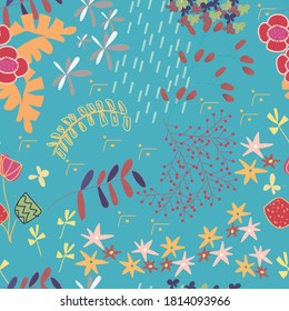Patrón floral sin costuras de color suave y suave. Patrón sin inconvenientes con flores decorativas al estilo de los bebés. Perfecto para tela infantil, textil, tapicería de vivero. Ilustración vectorial.