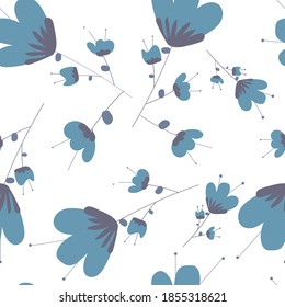 Cute soft-colored seamless floral Seamless pattern with decorative flowers in baby style. Perfect for kids fabric, textile, nursery wallpaper. Vector Illustration.