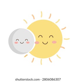 Cute solar and lunar eclipse characters designed with friendly expressions and playful style.