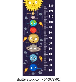 cute solar system height measure - vector illustration, eps
