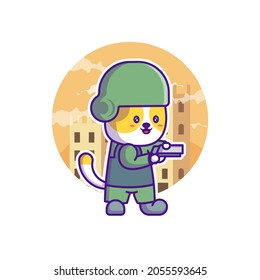 Cute Soldier Army Mascot Cartoon Illustration