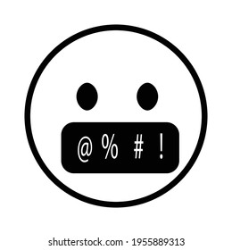 Cute solid line social media face with symbols on mouth emoji on white background. Royalty-free.