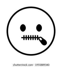 Cute Solid Line Social Media Zipper Mouth Face Emoji On White Background. Royalty-free.