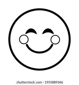 Cute solid line social media smiling face with smiling eyes emoji on white background. Royalty free.