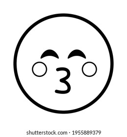 Cute solid line social media kissing face with closed eyes emoji on white background. Royalty-free.