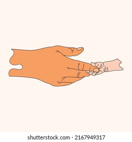Cute Son holding father's finger Vector for papa, daddy, father day