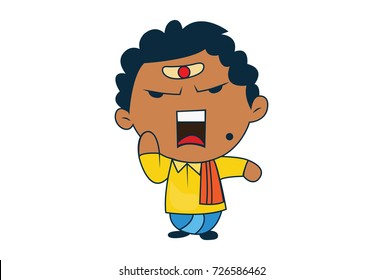 Cute South Indian Man Character angry. Vector Illustration. Isolated on white background.