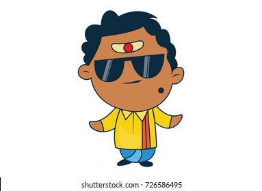 Cute South Indian Man Character with a swag. Vector Illustration. Isolated on white background.