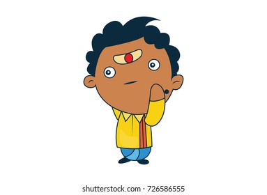 Cute South Indian Man Character . Vector Illustration. Isolated on white background.