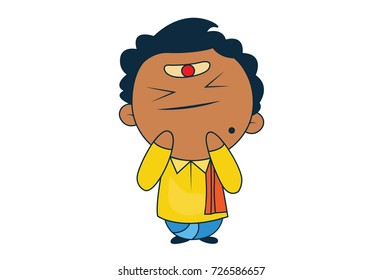 Cute South Indian Man Character . Vector Illustration. Isolated on white background.