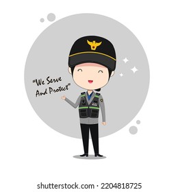 Cute south korean police officer cartoon vector. Translation on vest "police". 