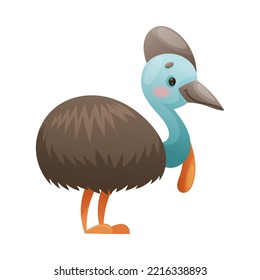 Cute Southern Cassowary with Long Neck and Bill as Australian Bird and Endemic Fauna Vector Illustration