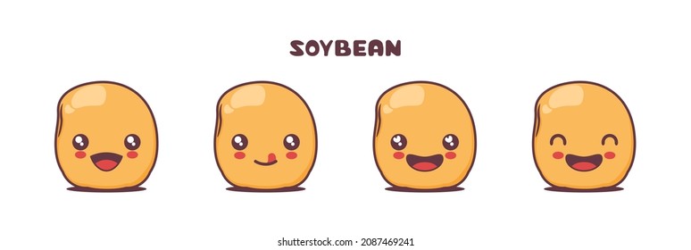 cute soybean cartoon mascot, with different facial expressions. suitable for icons, logos, prints, stickers, etc.