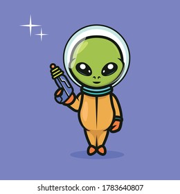 Cute space alien mascot design illustration