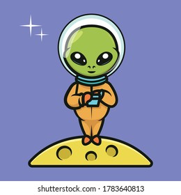 Cute space alien mascot design illustration