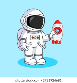 Lindo astronauta espacial con diseño de dibujos animados de Ilustración vectorial de cohetes de juguete