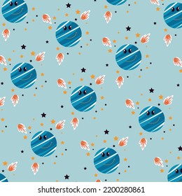 Cute space backgrounds with undiscovered planets, meteors and cosmic galaxy stars fantastic and attractive textiles