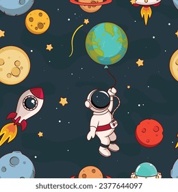 Cute Space Cartoon Seamless Pattern