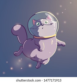 Cute Space Cat vector illustration. cat astronaut in space with shining stars