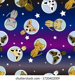 Cute Space Cats And Dogs Background Pattern Seamless