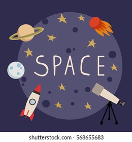 cute space color set of vector illustration