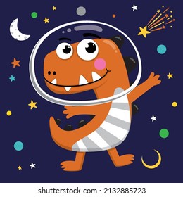 Cute space Dino cartoon vector